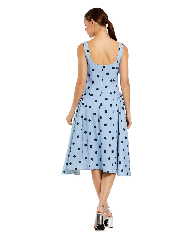 Mac Duggal Women's Polka Dot A-Line Midi Dress with Square Neck and Ruffle Gussets