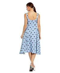 Mac Duggal Women's Polka Dot A-Line Midi Dress with Square Neck and Ruffle Gussets