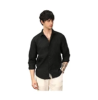 Campus Sutra Men's Onyx Black Foliage-Tactile Shirt
