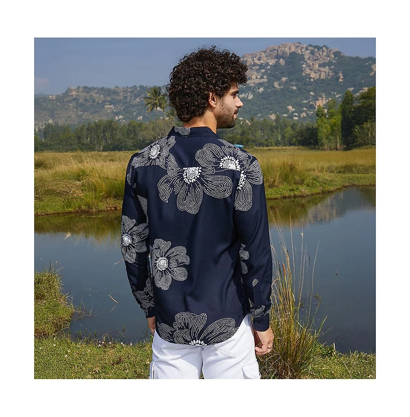 Campus Sutra Men's Navy Blue Maxi-Flora Shirt