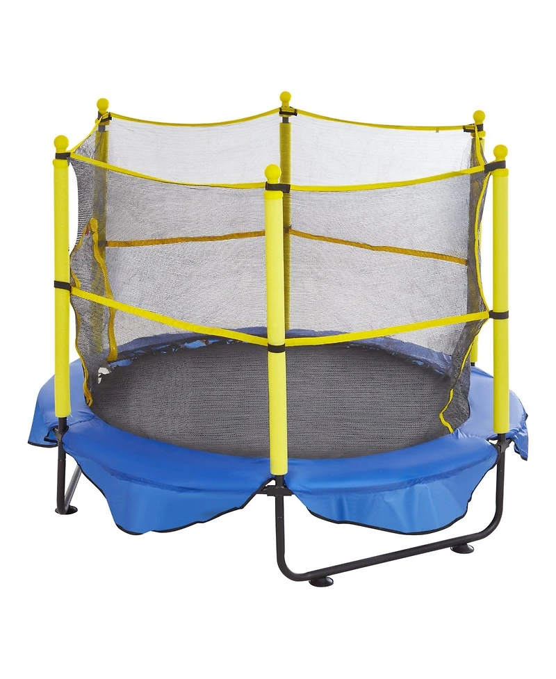 Slickblue Kids Trampoline with Safety Net Basketball Hoop and Balls Indoor Outdoor for Ages 3+