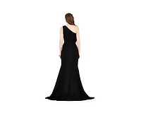 Amri Women's Organza Ruffle Detail Mermaid Crepe Gown