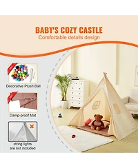 Foldable Kids Teepee Play Tent with Mat Plush Balls and Windows for Ages 1 to 5
