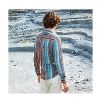 Campus Sutra Men's Azure Blue & Chocolate Brown Multitrack-Striped Shirt