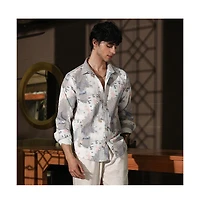 Campus Sutra Men's Moon Grey & Chalk White Artistic-Blur Shirt