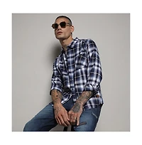 Campus Sutra Men's Navy Blue Tartan Plaid Shirt