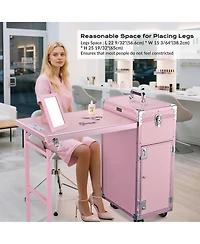 Byootique Rolling Cosmetic Case Nail Table with 4 pcs Replacement Wheels Pink