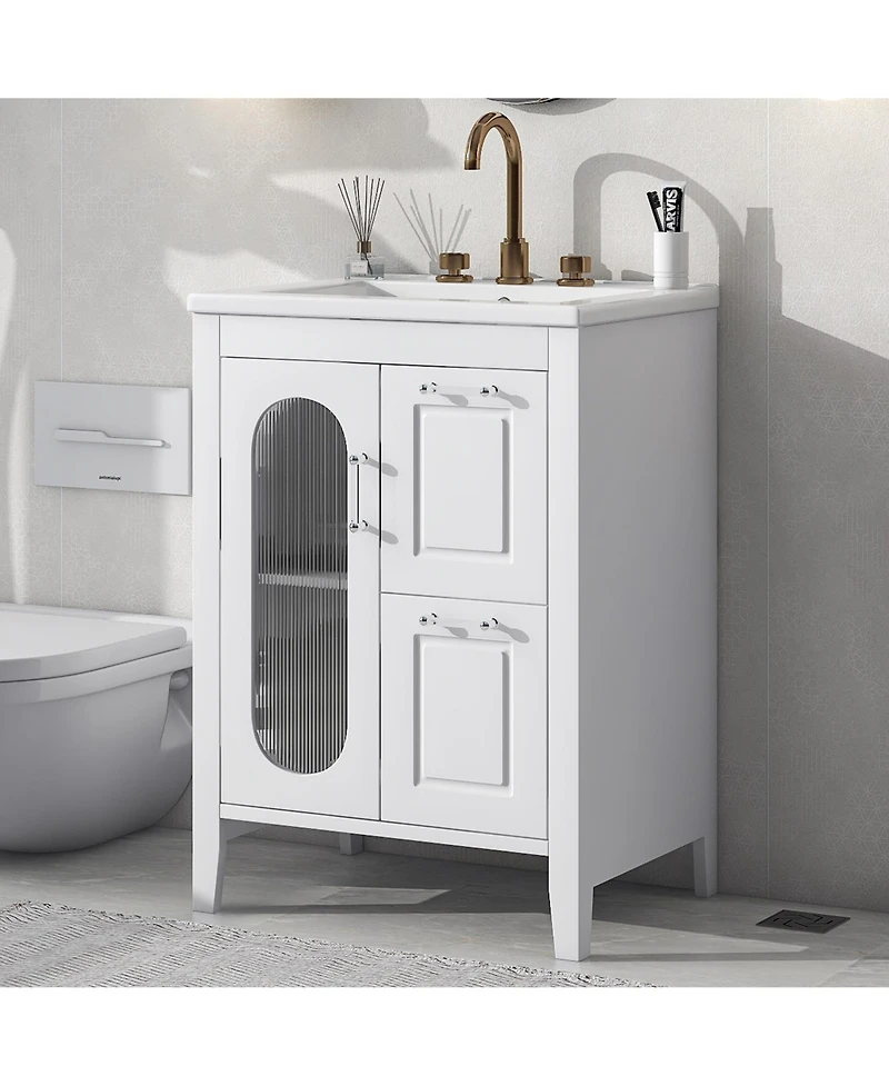 Casainc 24" Bathroom Vanity with Sink, 2 Drawers and Door, Adjustable Shelf