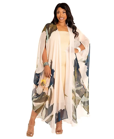 Buxom Couture Plus Size Floral Robe with Wrist Band