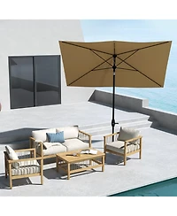 Flynama Outsunny 6.5' x 10' Rectangular Market Umbrella, Patio Outdoor Table Umbrella with Crank and Push Button Tilt