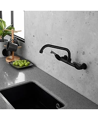 Greenspring 2-Handle Commercial Sink Faucet with 8" Swivel Spout Center Wall Mount Kitchen Polished Chrome