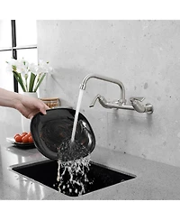 Greenspring 2-Handle Commercial Sink Faucet with 8" Swivel Spout Center Wall Mount Kitchen Polished Chrome