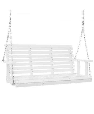 Slickblue Wooden Patio Porch Swing Bench with Hanging Chains Strong Load Capacity for Garden