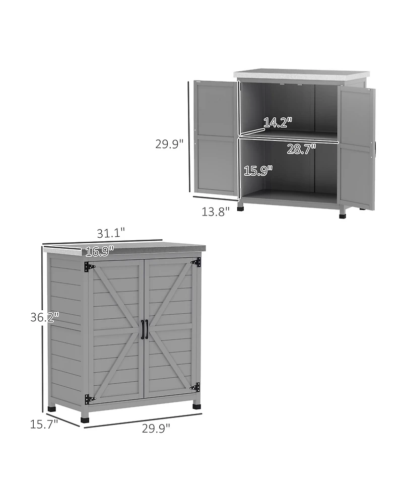 Outsunny Outdoor Storage Table, Wooden Tool Shed w/Shelves,