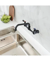 2-Handle Wall Mount Kitchen Faucet With 8 Inch Swivel Spout 8" Center In Polished Chrome