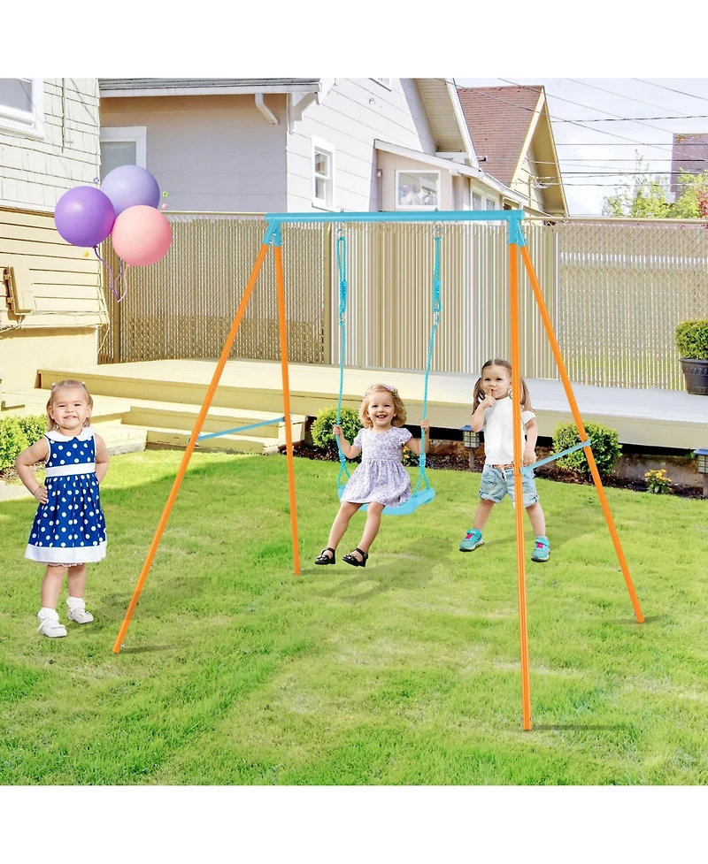 Gymax Toddler Swing Heavy Duty Metal Swing Set w/ A Frame Adjustable Ropes