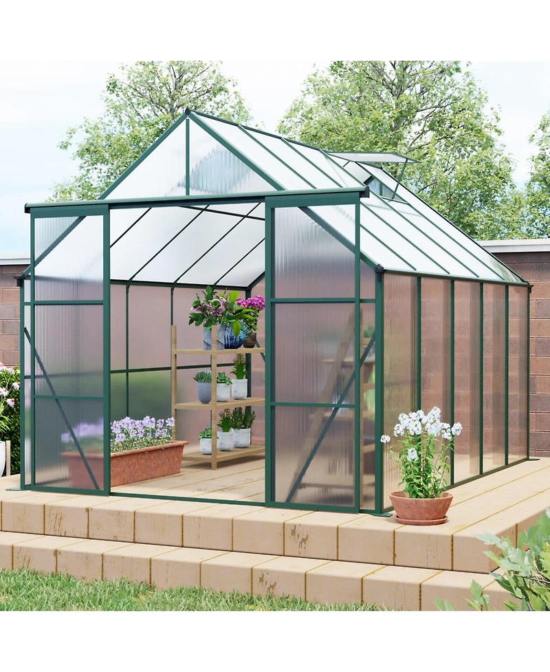 Mondawe 8x10FT Aluminum Double Door Polycarbonate Greenhouse with Raised Base and Anchor