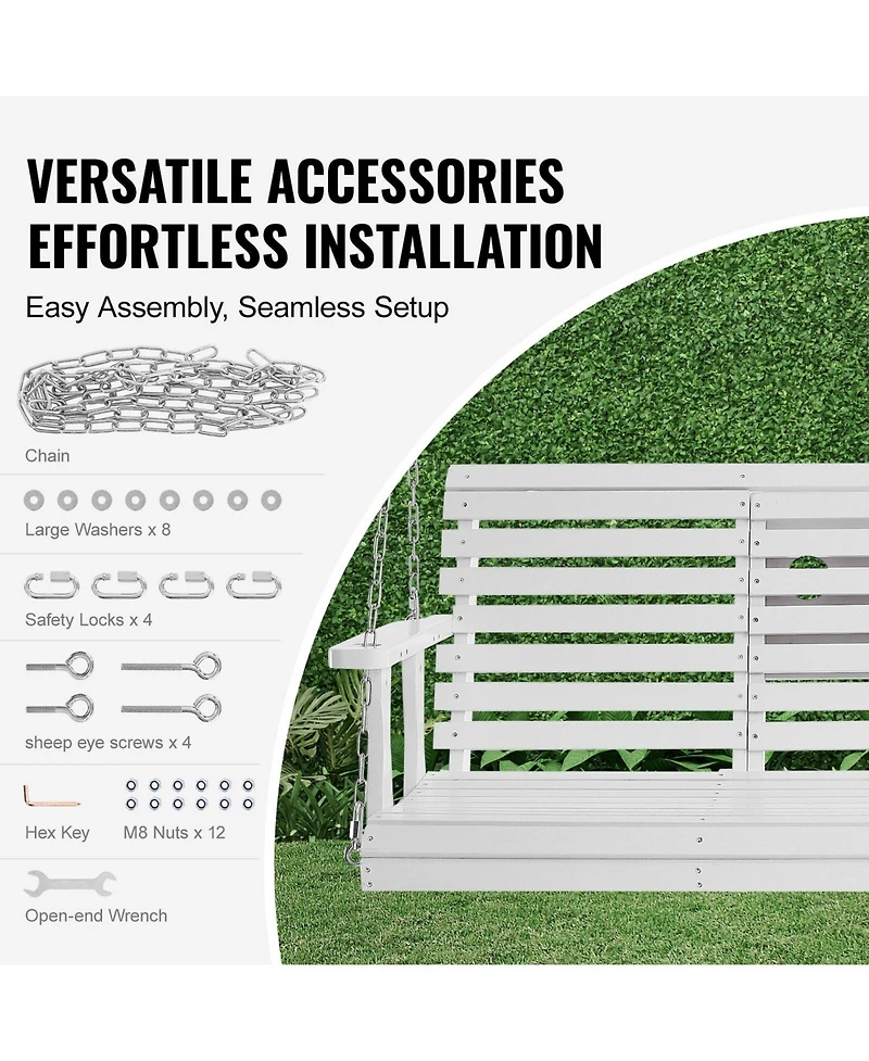 Slickblue Sturdy Wooden Swing Bench with Chains for Porch Garden Deck or Courtyard Use