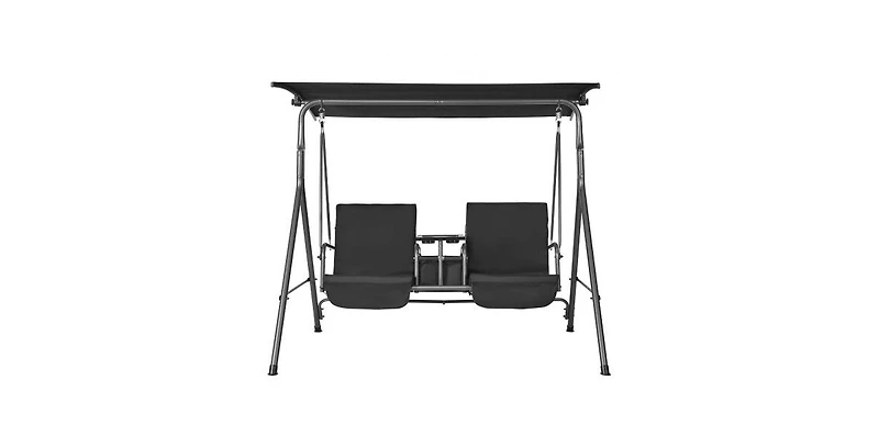 Slickblue Outdoor 2-Seat Patio Swing Chair with Adjustable Canopy Storage Bag and Tray