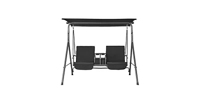 Slickblue Outdoor 2-Seat Patio Swing Chair with Adjustable Canopy Storage Bag and Tray