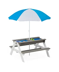 Flynama One 3-in-1 Kids Outdoor Wooden Picnic Table With Umbrella, Convertible Sand & Wate, Gray Astm & Cpsia Certification