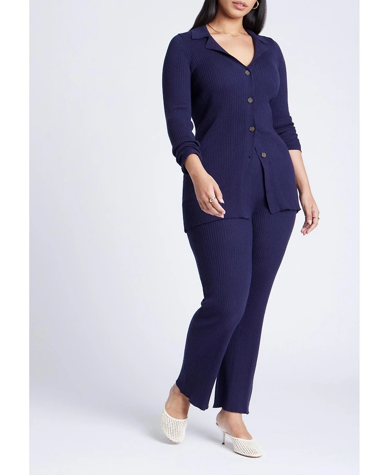 Eloquii Women's Button Front Long Ribbed Cardigan
