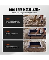 Slickblue Square Steel Fire Pit Ring Liner – Heavy-Duty Outer Liner for Diy Campfire and Backyard Fire Pits