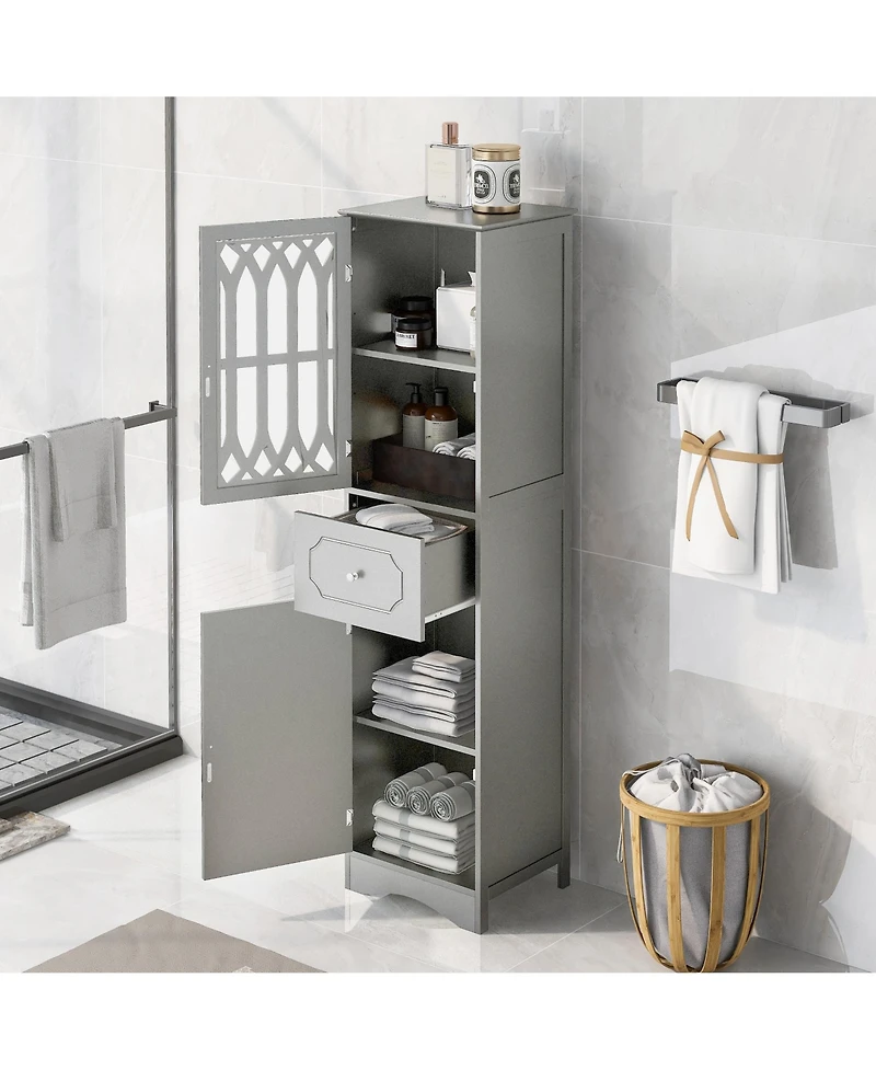 Casainc 63.8"H Tall Bathroom Cabinet with Drawer, Doors, Adjustable Shelf, Mdf & Acrylic