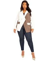 Buxom Couture Plus Contrast Double Breasted Blazer