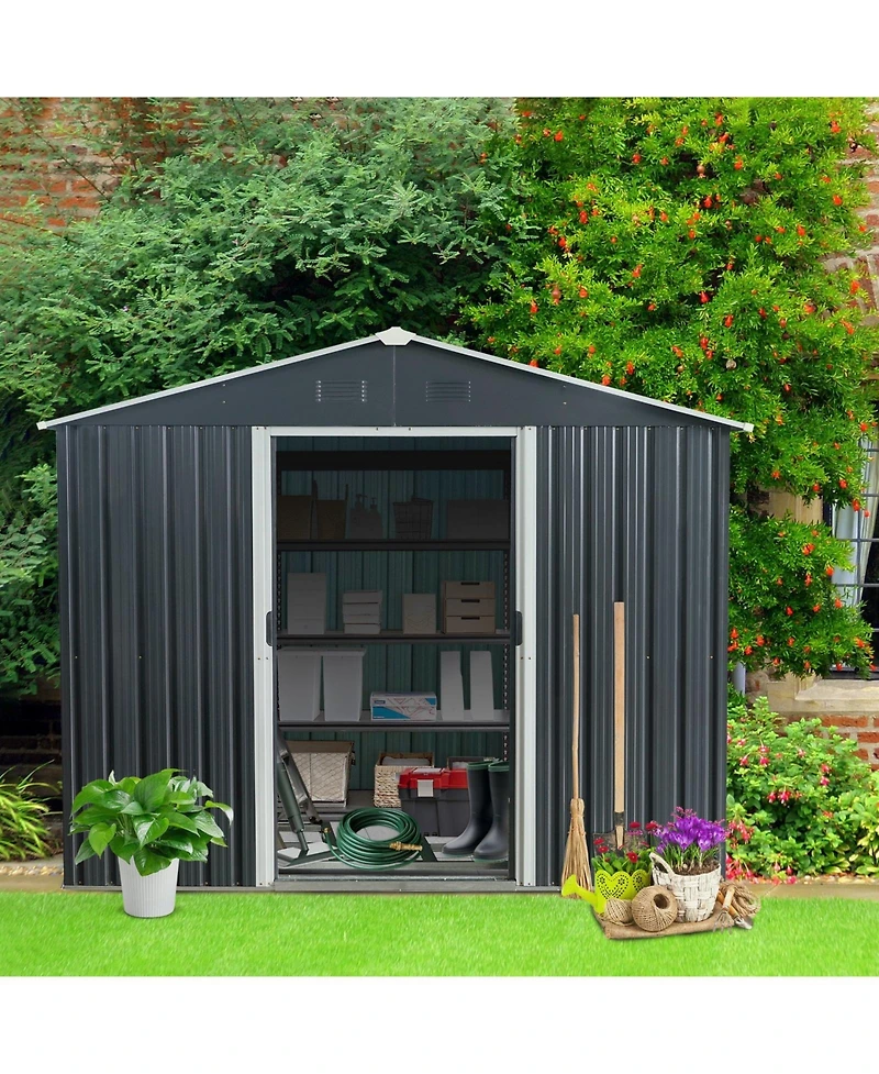 Mondawe 8ft x 10ft Outdoor Metal Storage Shed with meatl foundation and Sliding Door