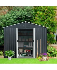 Mondawe 8ft x 10ft Outdoor Metal Storage Shed with meatl foundation and Sliding Door