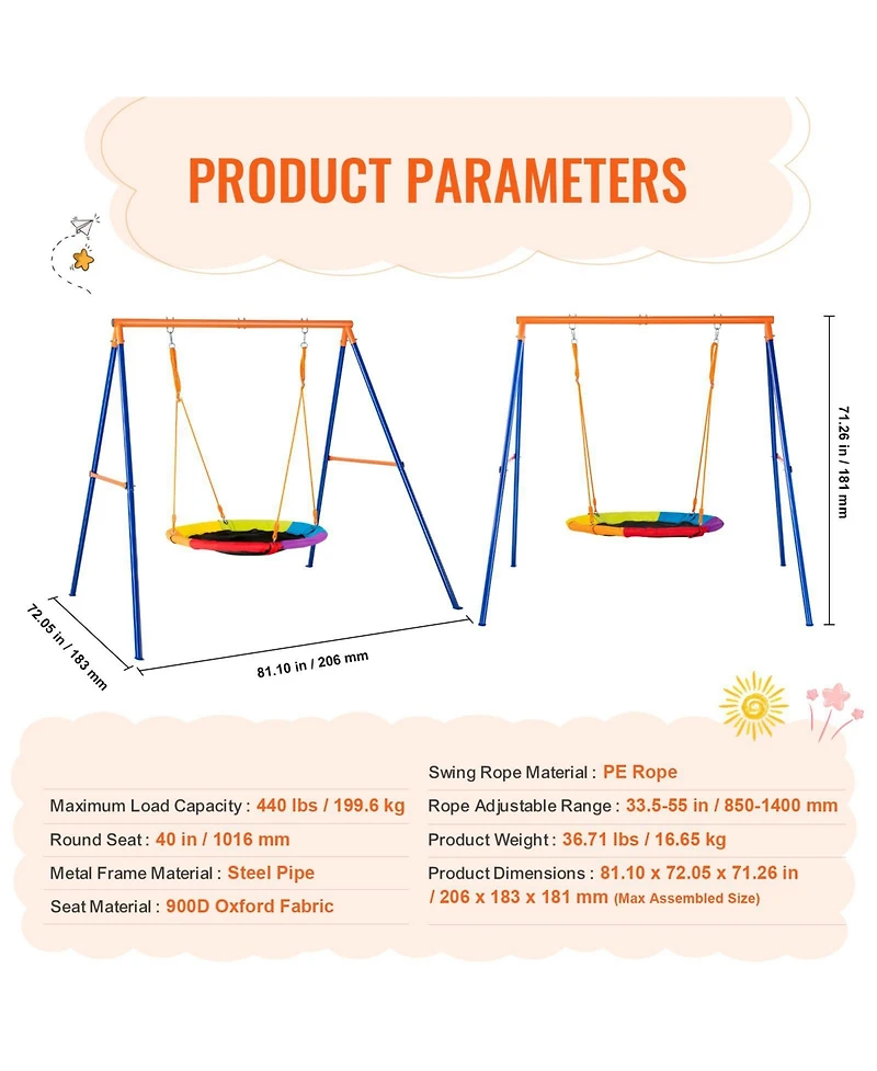 Slickblue Swing Sets for Backyard Saucer Swing Seat A-Frame Metal Stand