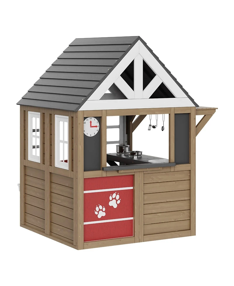 Kids Wooden Garden Playhouse Outdoor Cottage with Door Window and Sink
