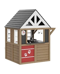 Kids Wooden Garden Playhouse Outdoor Cottage with Door Window and Sink