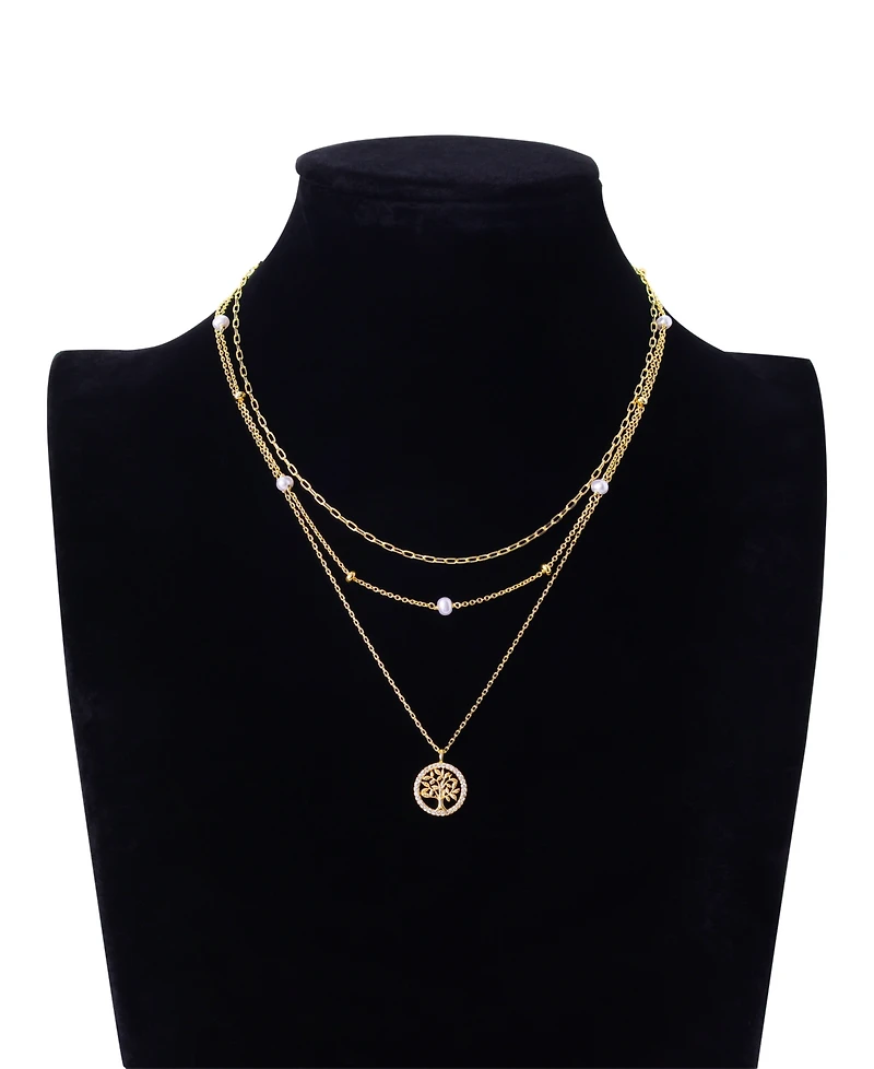 Unwritten Cubic Family Tree Pendant Layered Necklace Set