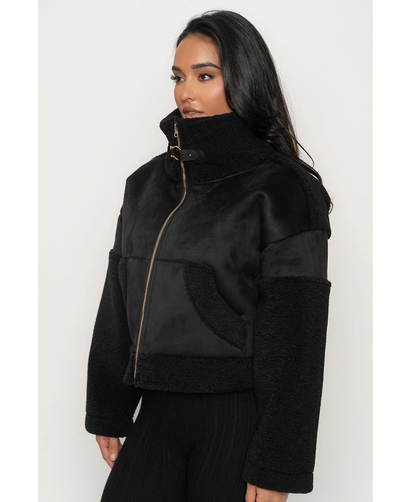 Jluxlabel Women's Suede And Sherpa Jacket
