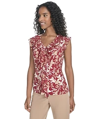 Tommy Hilfiger Women's Ruffled Floral Mixed-Media Top