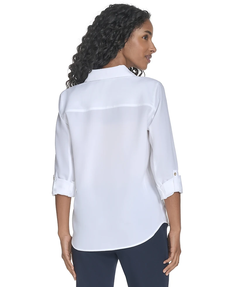 Tommy Hilfiger Women's Slim-Fit Roll-Tab-Sleeve Shirt