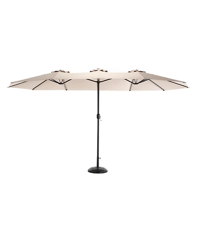 15 Ft Double Sided Rectangular Patio Umbrella with Crank Khaki