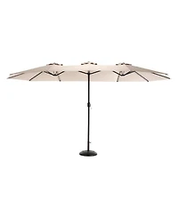 15 Ft Double Sided Rectangular Patio Umbrella with Crank Khaki