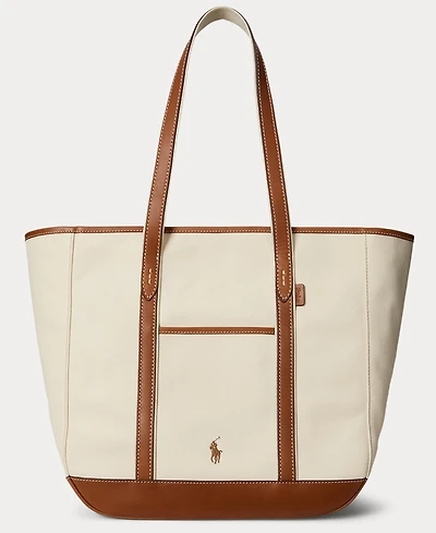 Polo Ralph Lauren Women's Leather-Trim Canvas Shopper Tote