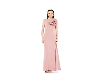Amri Floral Applique Crepe Column Gown