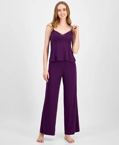 I.n.c. International Concepts Women's Lace-Trim Knit Tank & Pajama Pants Set