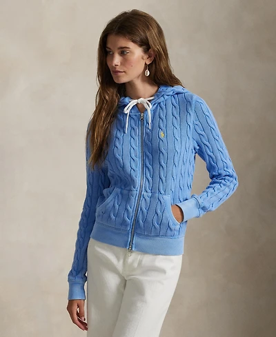 Polo Ralph Lauren Women's Cable-Knit Cotton Full-Zip Hoodie Sweatshirt