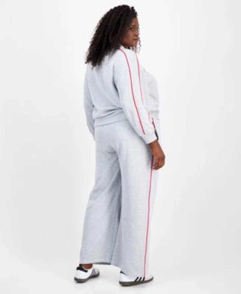 Rebellious One Trendy Plus Contrast Piped Fleece Sweatshirt Sweatpants
