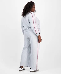 Rebellious One Trendy Plus Contrast Piped Fleece Sweatshirt Sweatpants