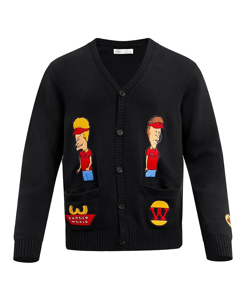 Freeze Max Men's Black Beavis and Butt-Head Burger World Cardigan