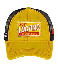 Checkered Flag Sports Men's and Women's Yellow Joey Logano Vintage Patch Trucker Adjustable Hat