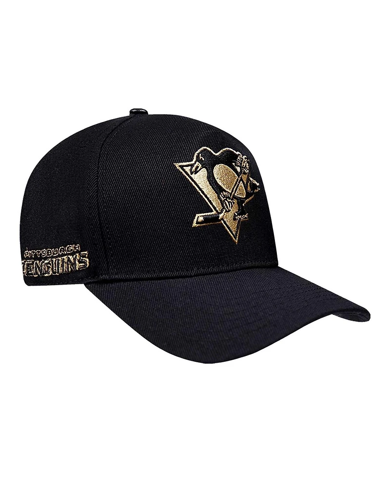 Pro Standard Men's Black Pittsburgh Penguins Metallic Logo Pinch Front Adjustable Hat