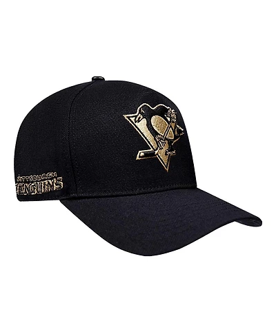 Pro Standard Men's Black Pittsburgh Penguins Metallic Logo Pinch Front Adjustable Hat